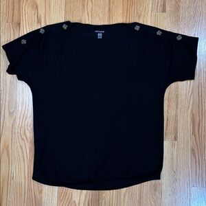 Cable & Gauge Black Knit Sweater Top With Button Detail